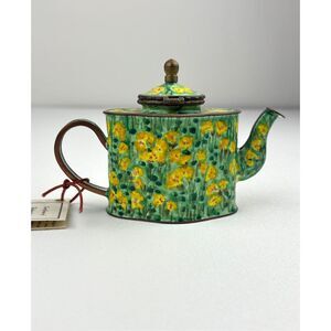 NOS Kelvin Chen Miniature Enamel Copper Decorative Teapot Monkey Flowers